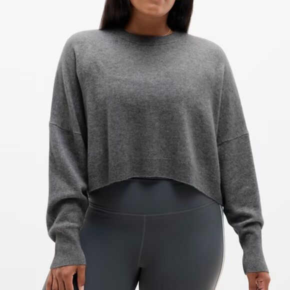 Athleta Luxe Wool Cashmere Crew Sweater in Dark Gray Heather Size Large - Picture 1 of 7